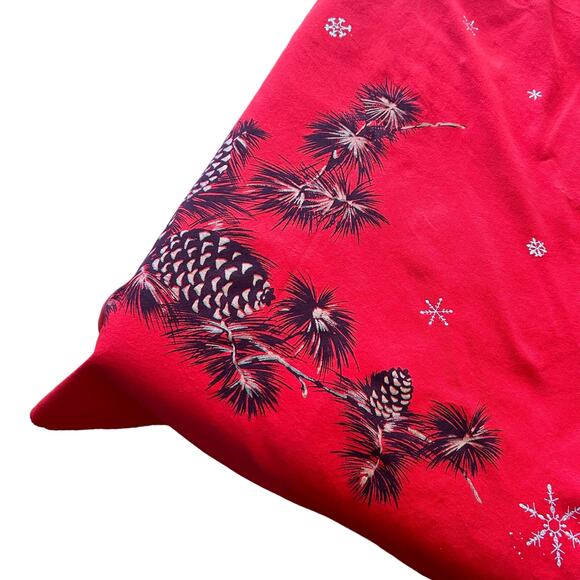 Vtg Christmas CALIFORNIA HAND PRINTS Tablecloth circa 1950's 50" x 52" Red Gold - Picture 6 of 14